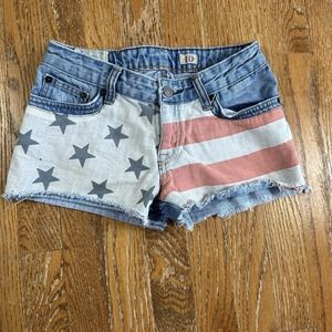 Polo Ralph Lauren Micro Denim Cutoff Shorts Girls 10 Flag Fringe Patriotic